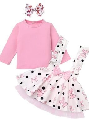 BRAND NEW IDOPIP Baby Girls Mouse Birthday Outfit Shirt Overalls Skirt